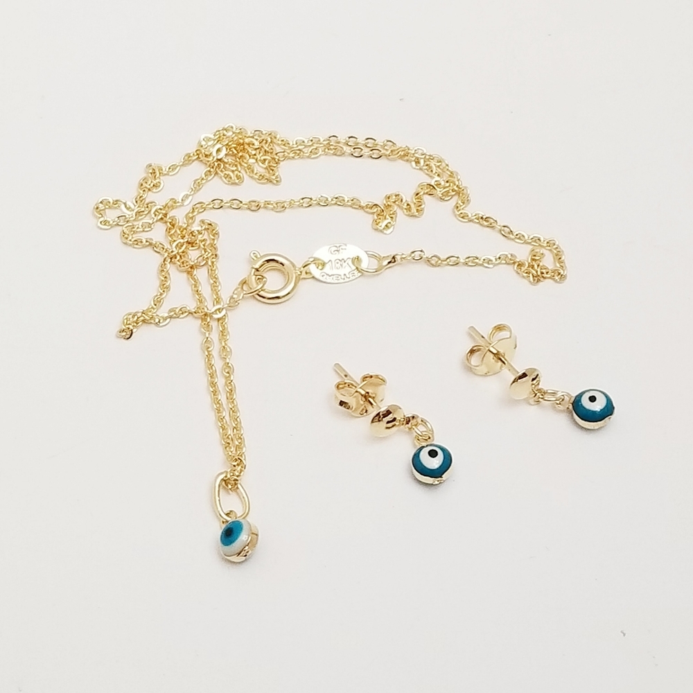 Blue Evil Eye Set for Kids. 14K Gold Plated. New